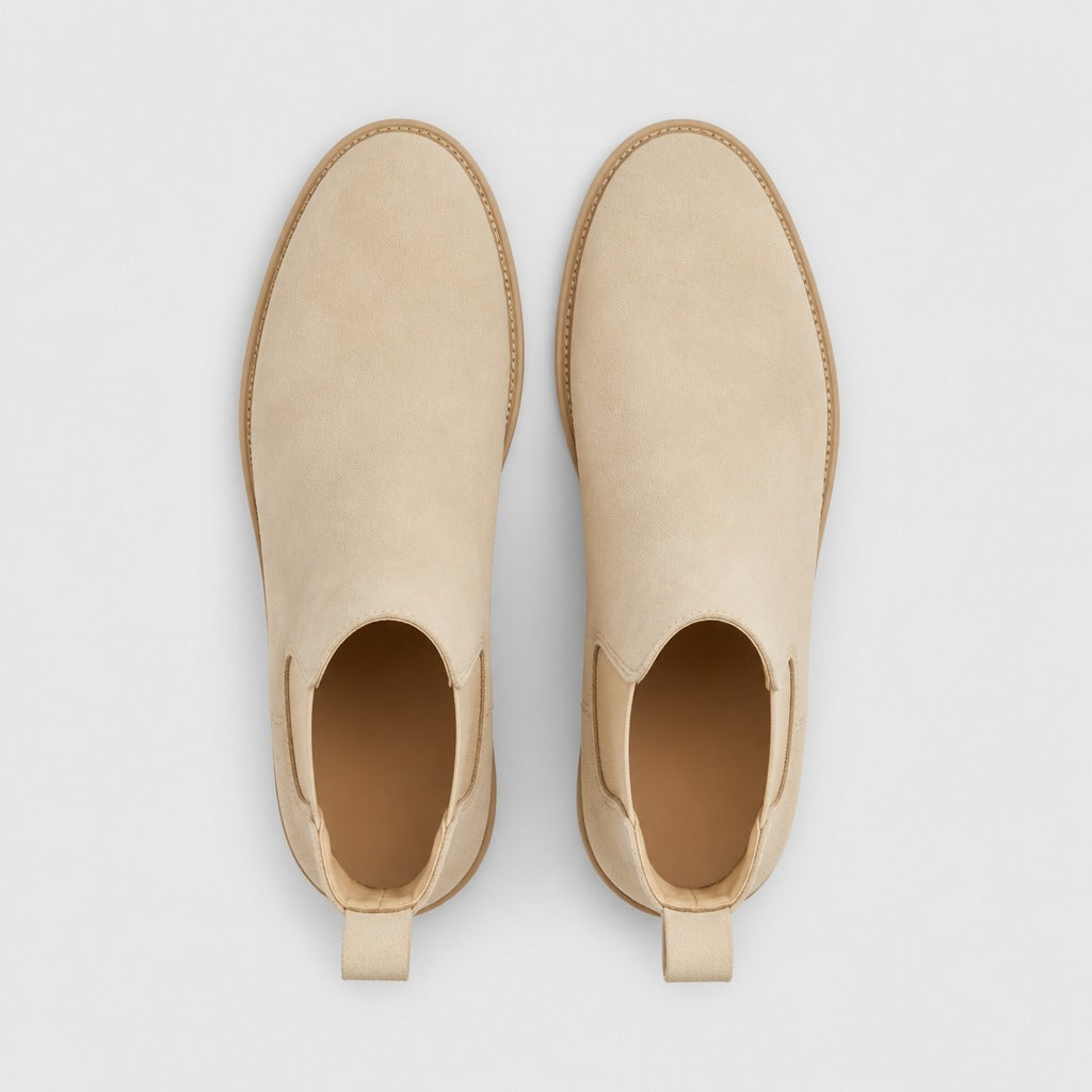 Men’s Cow Suede Chelsea Boots Beige top view