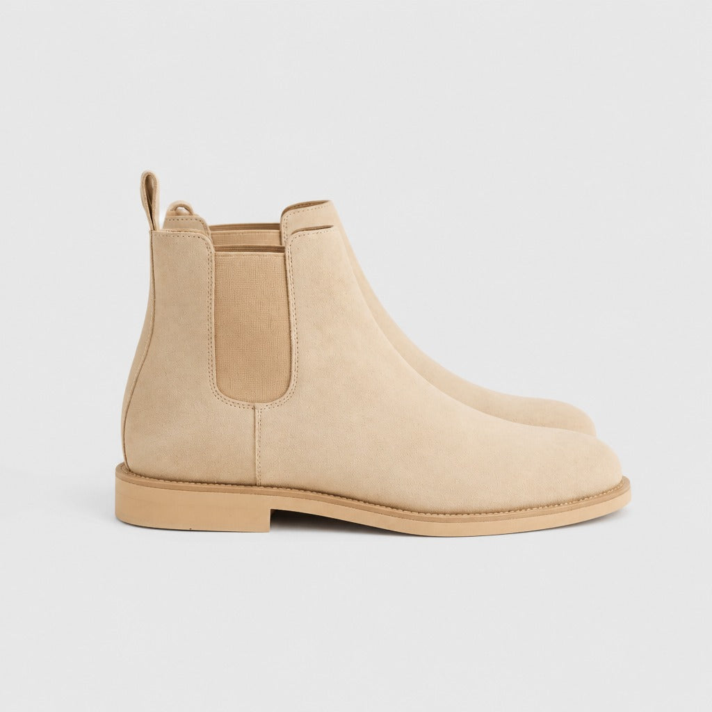 Men’s Cow Suede Chelsea Boots Beige side view