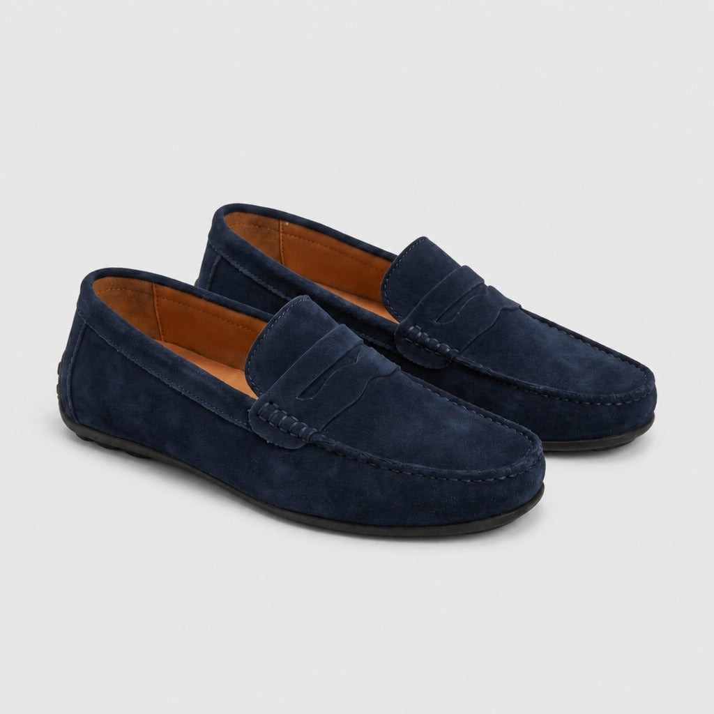 Men’s Cow Suede Loafers with Latex Insole Dark Blue pair