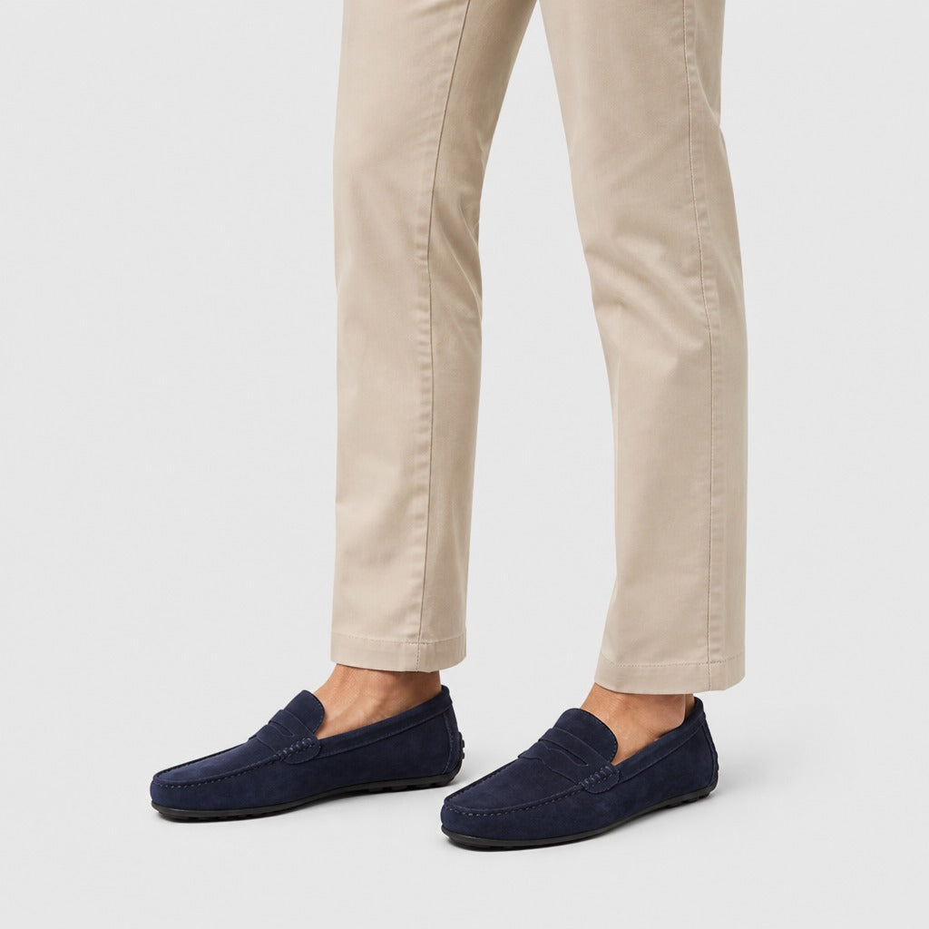 Men’s Cow Suede Loafers with Latex Insole Dark Blue worn
