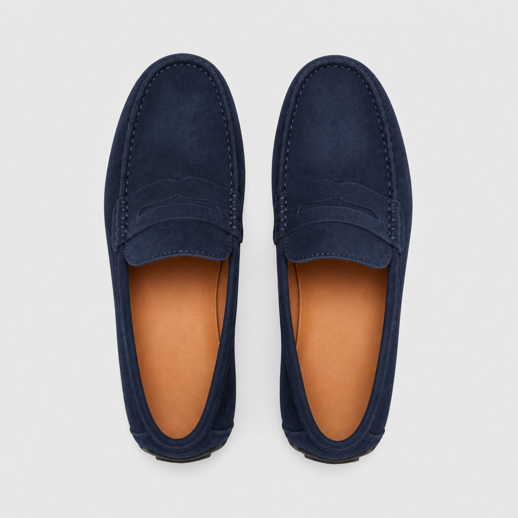 Men’s Cow Suede Loafers with Latex Insole Dark Blue top view