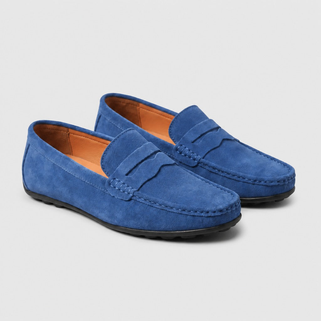 Men’s Cow Suede Loafers with Latex Insole Aqua Blue