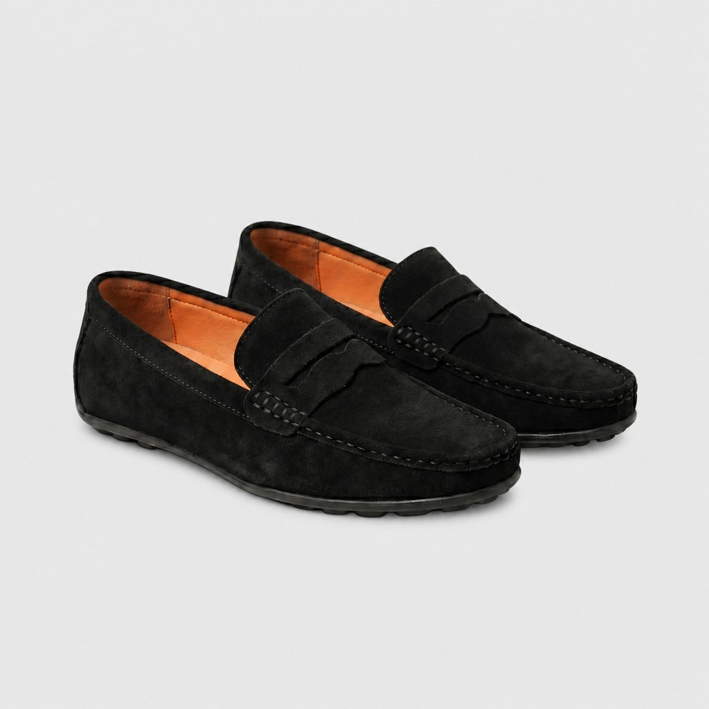 Men’s Cow Suede Loafers with Latex Insole Black
