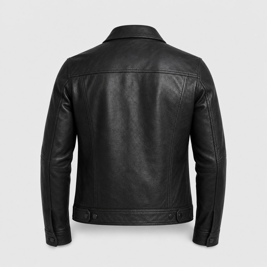 Men’s Cowhide Leather Button Jacket Black product back