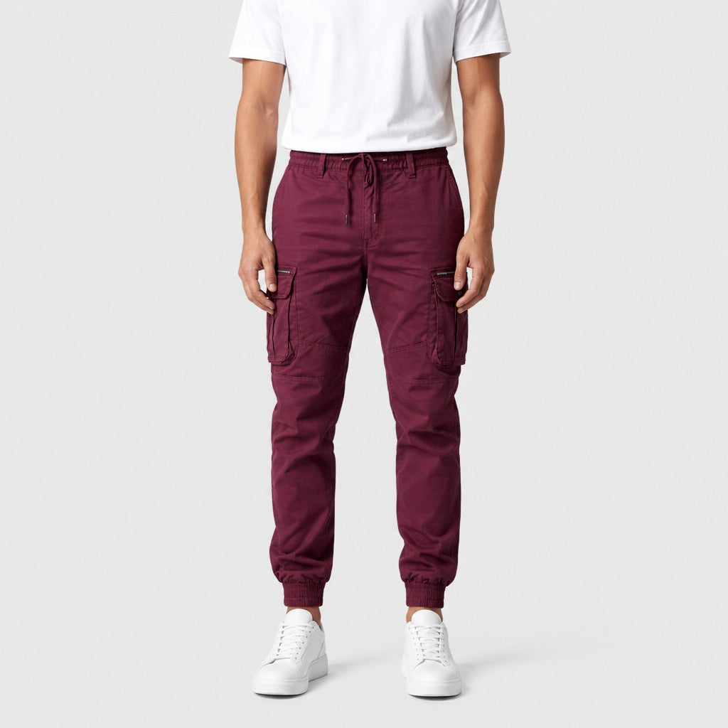 Men’s Cuffed Cargo Joggers Burgundy front