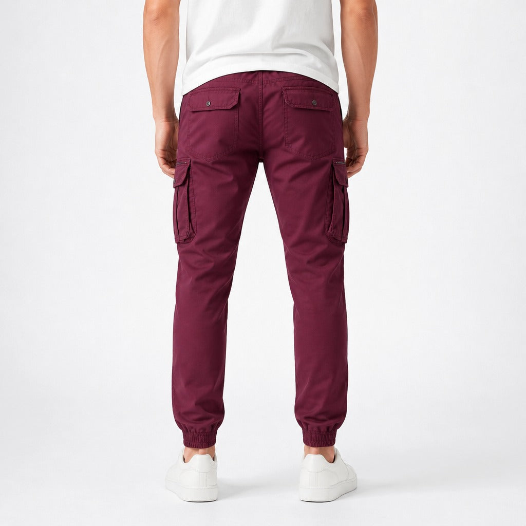 Men’s Cuffed Cargo Joggers Burgundy back