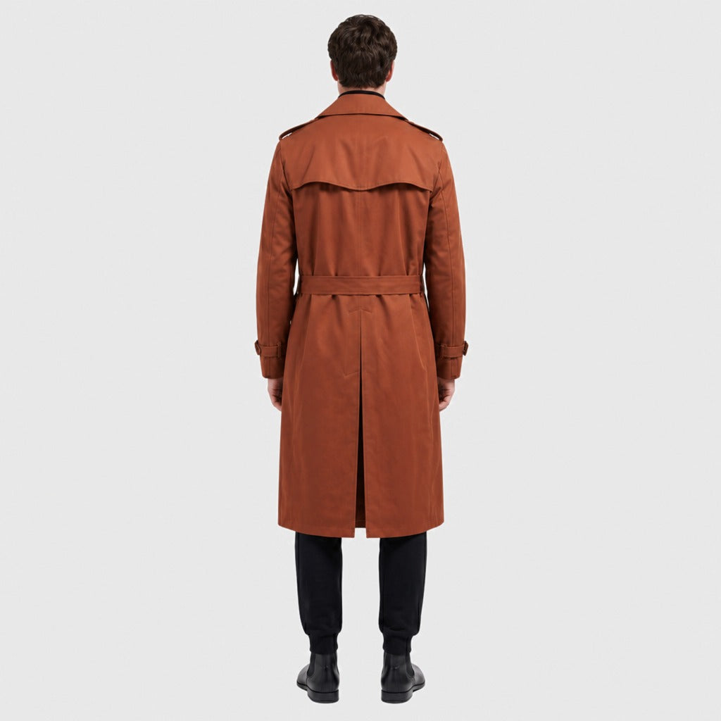 Men’s Double-Breasted Cotton Trench Coat Orange back