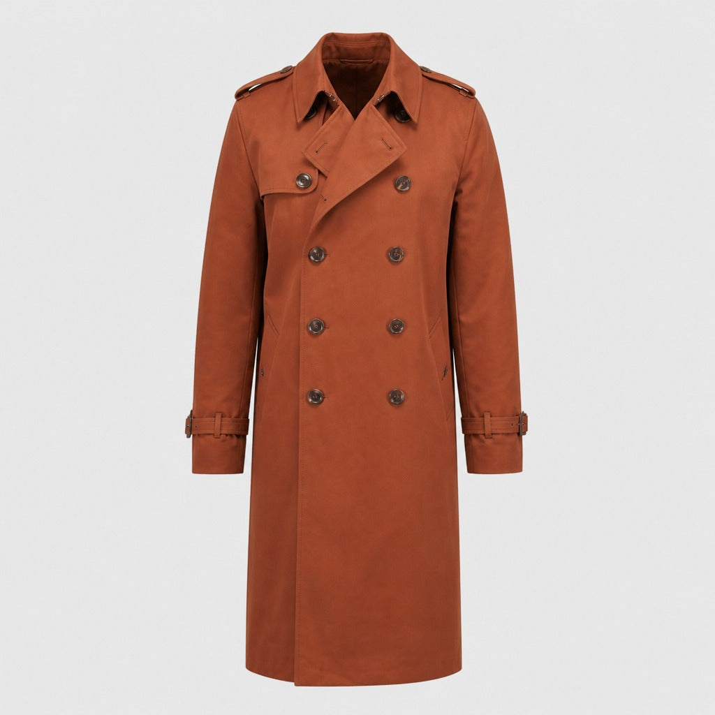Men’s Double-Breasted Cotton Trench Coat Orange product front
