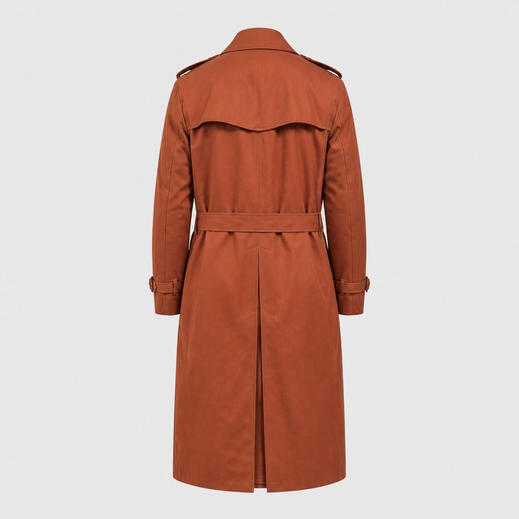 Men’s Double-Breasted Cotton Trench Coat Orange product back