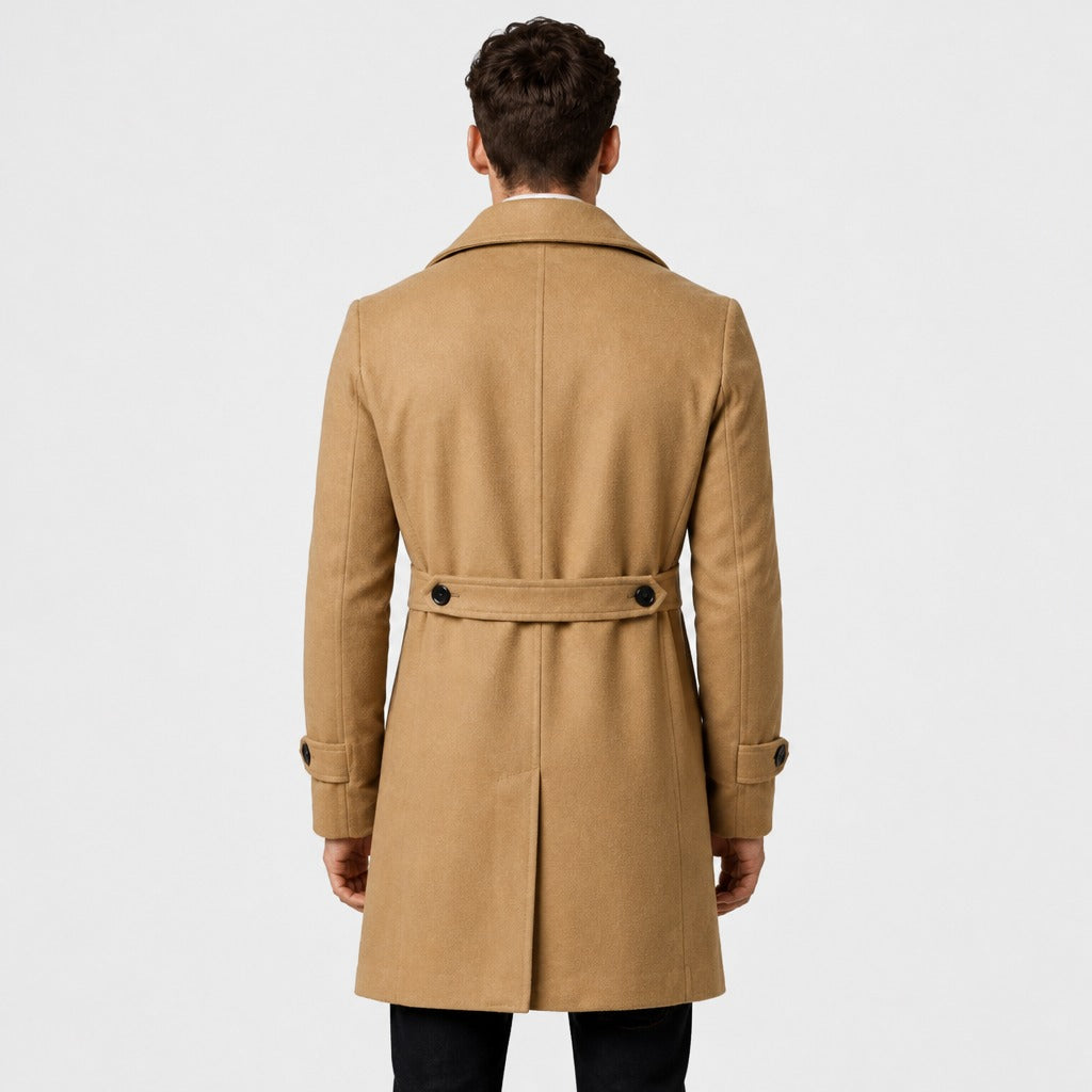 Men’s Double-Breasted Wool Blend Trench Coat Brown back