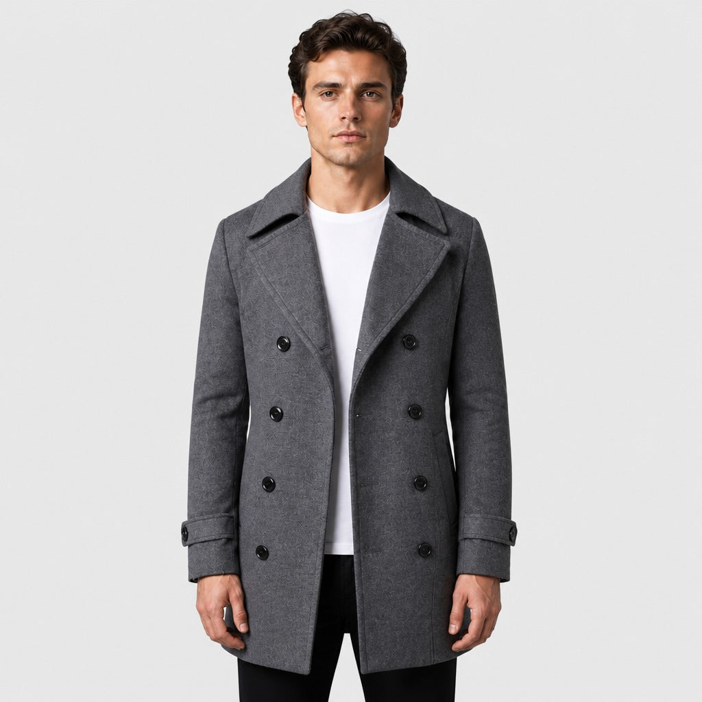 Men’s Double-Breasted Wool Blend Trench Coat Grey