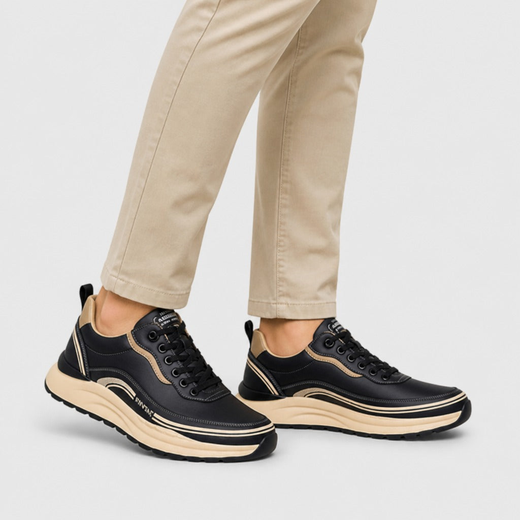 Men’s Fabric Lace-Up Trainers Black worn