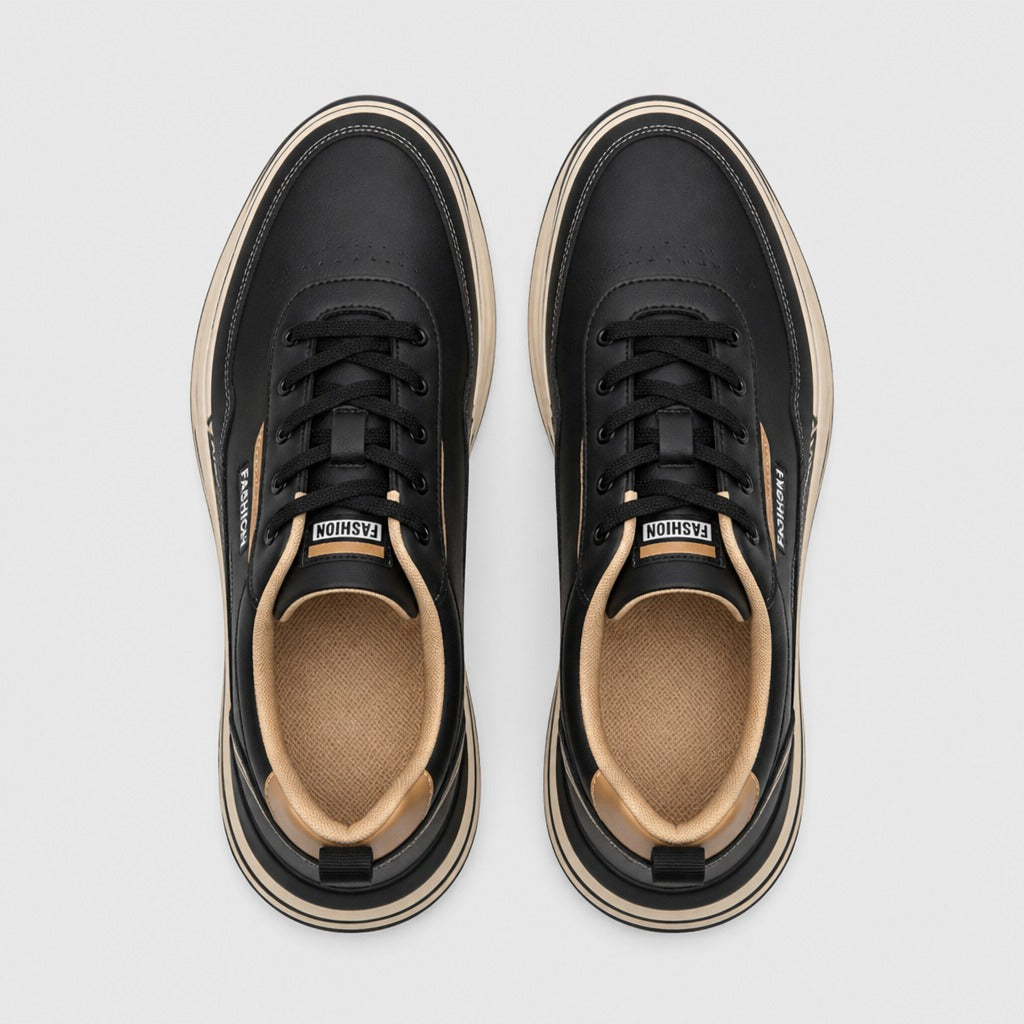 Men’s Fabric Lace-Up Trainers Black top view