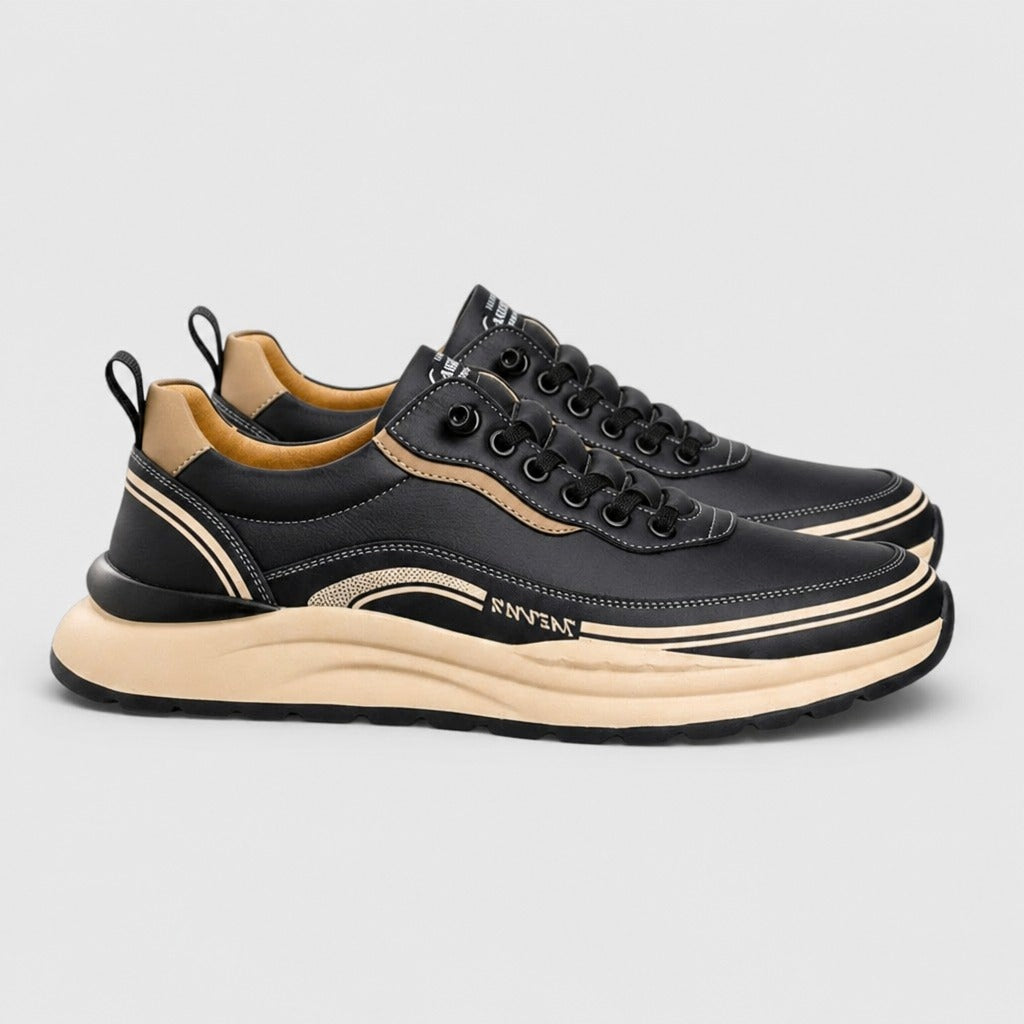 Men’s Fabric Lace-Up Trainers Black side view