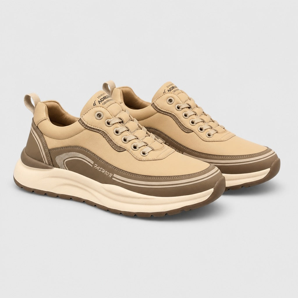 Men’s Fabric Lace-Up Trainers Beige