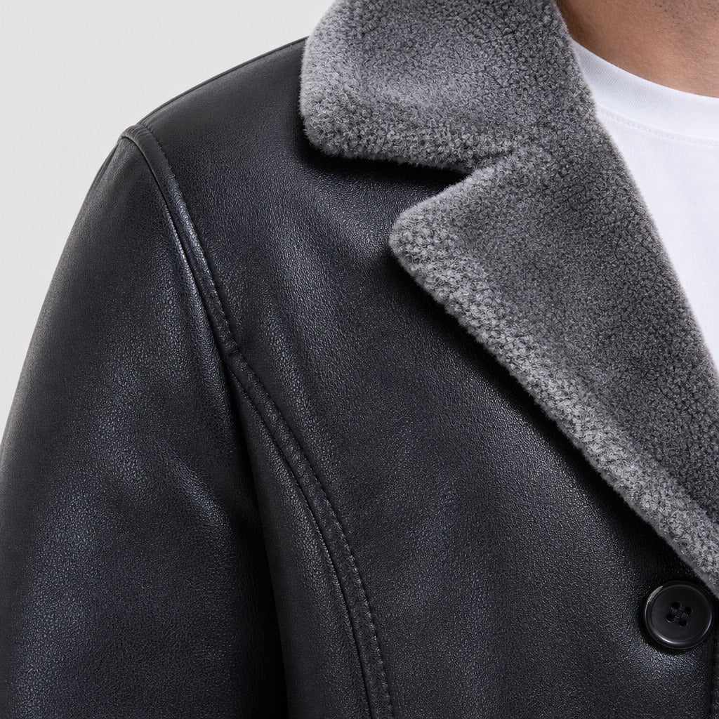 Men’s Faux Leather Blazer with Fleece Lining detail