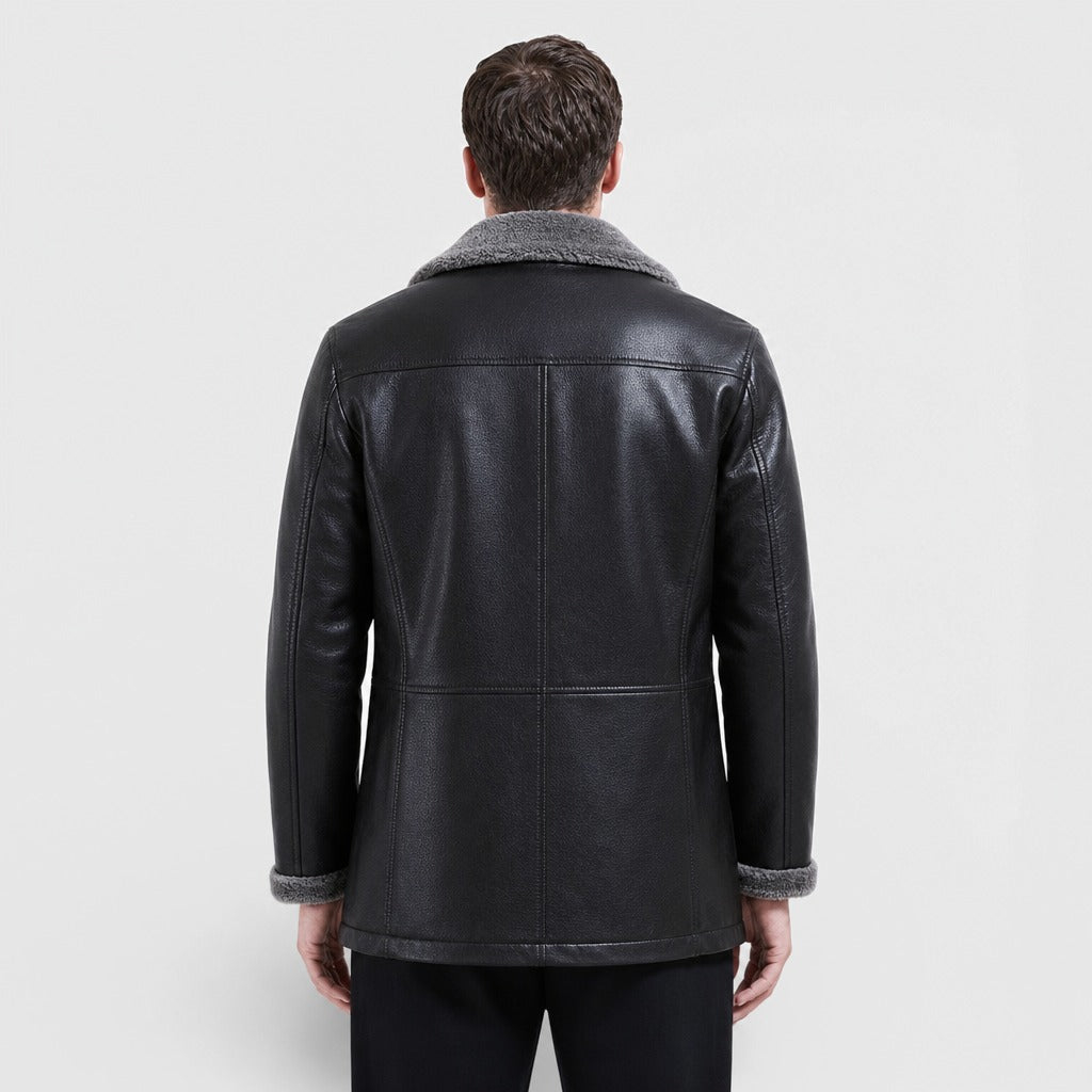 Men’s Faux Leather Blazer with Fleece Lining Black back