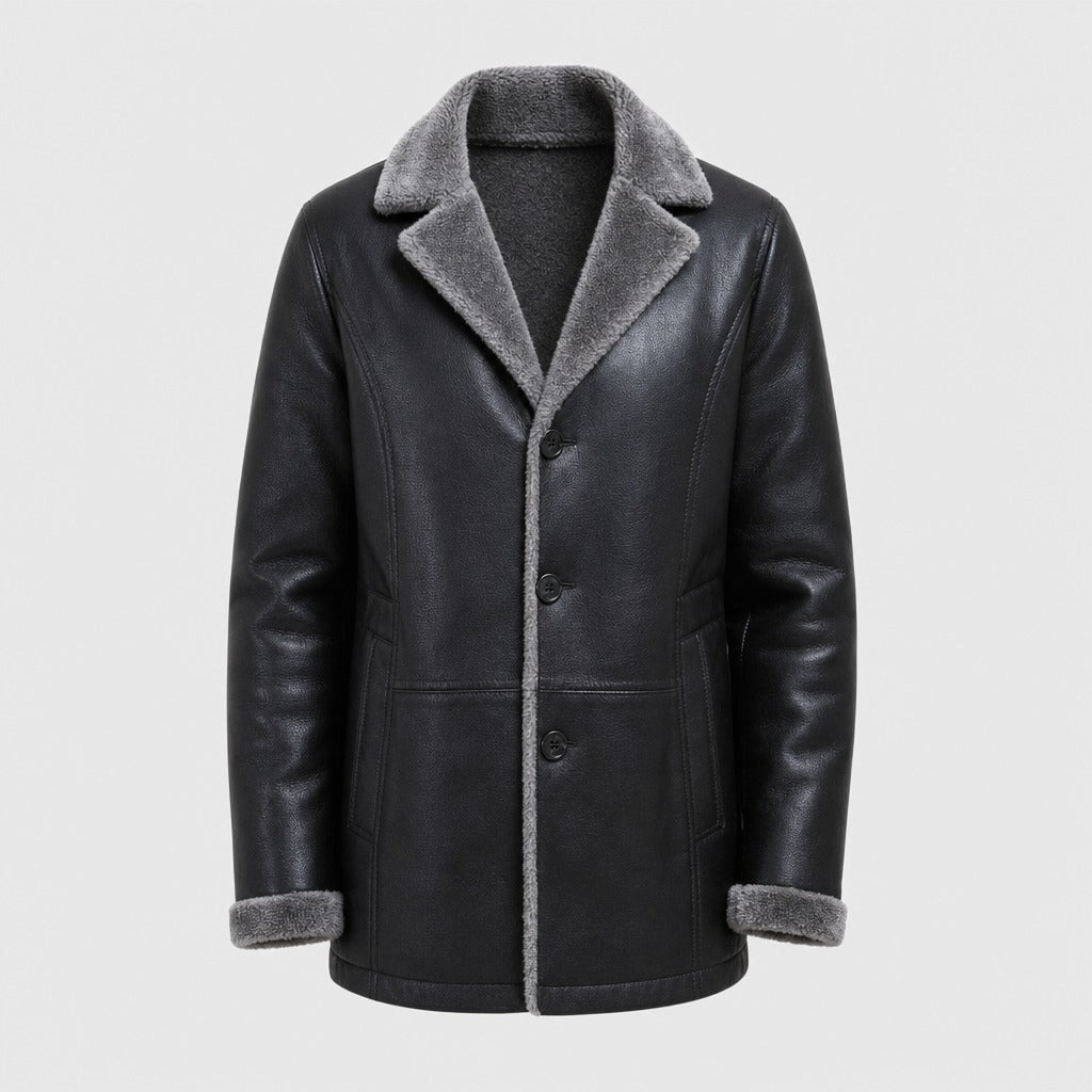 Men’s Faux Leather Blazer with Fleece Lining Black product front