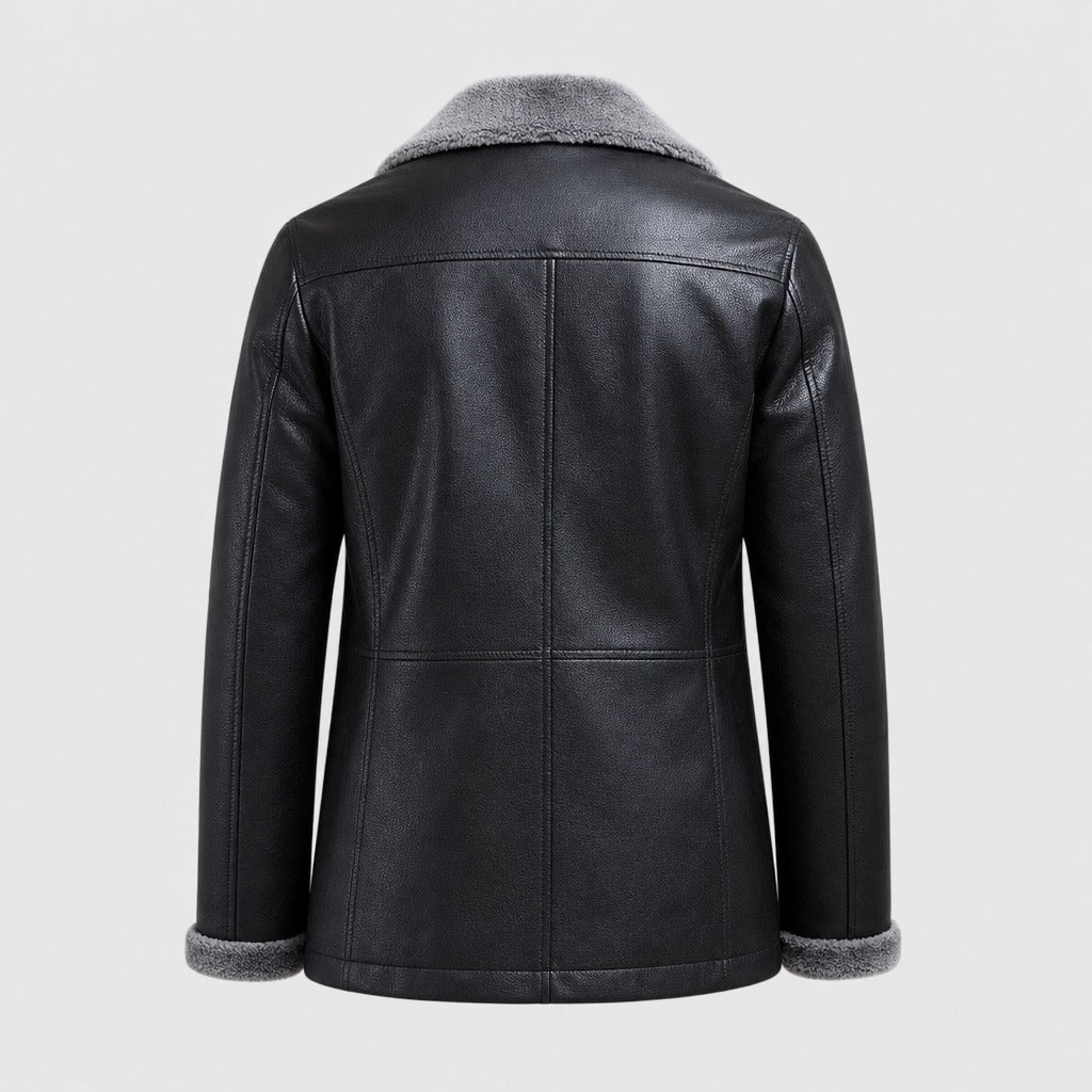 Men’s Faux Leather Blazer with Fleece Lining Black product back