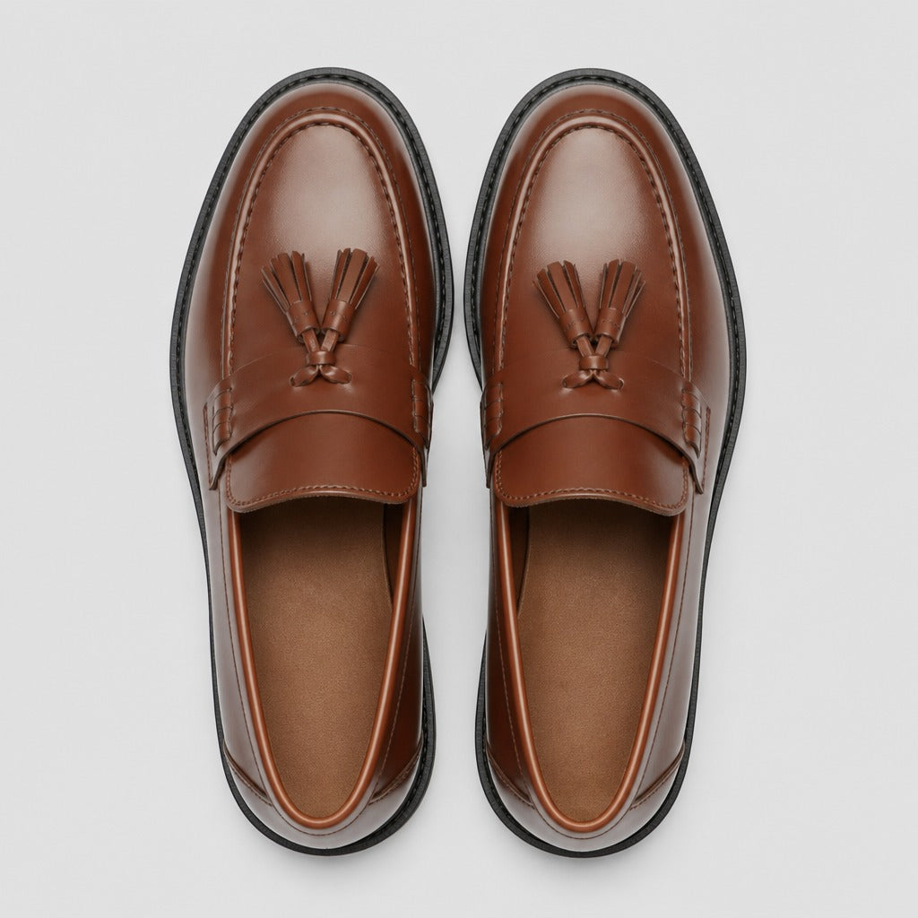 Men’s Faux Leather Slip-On Moccasins Brown top view