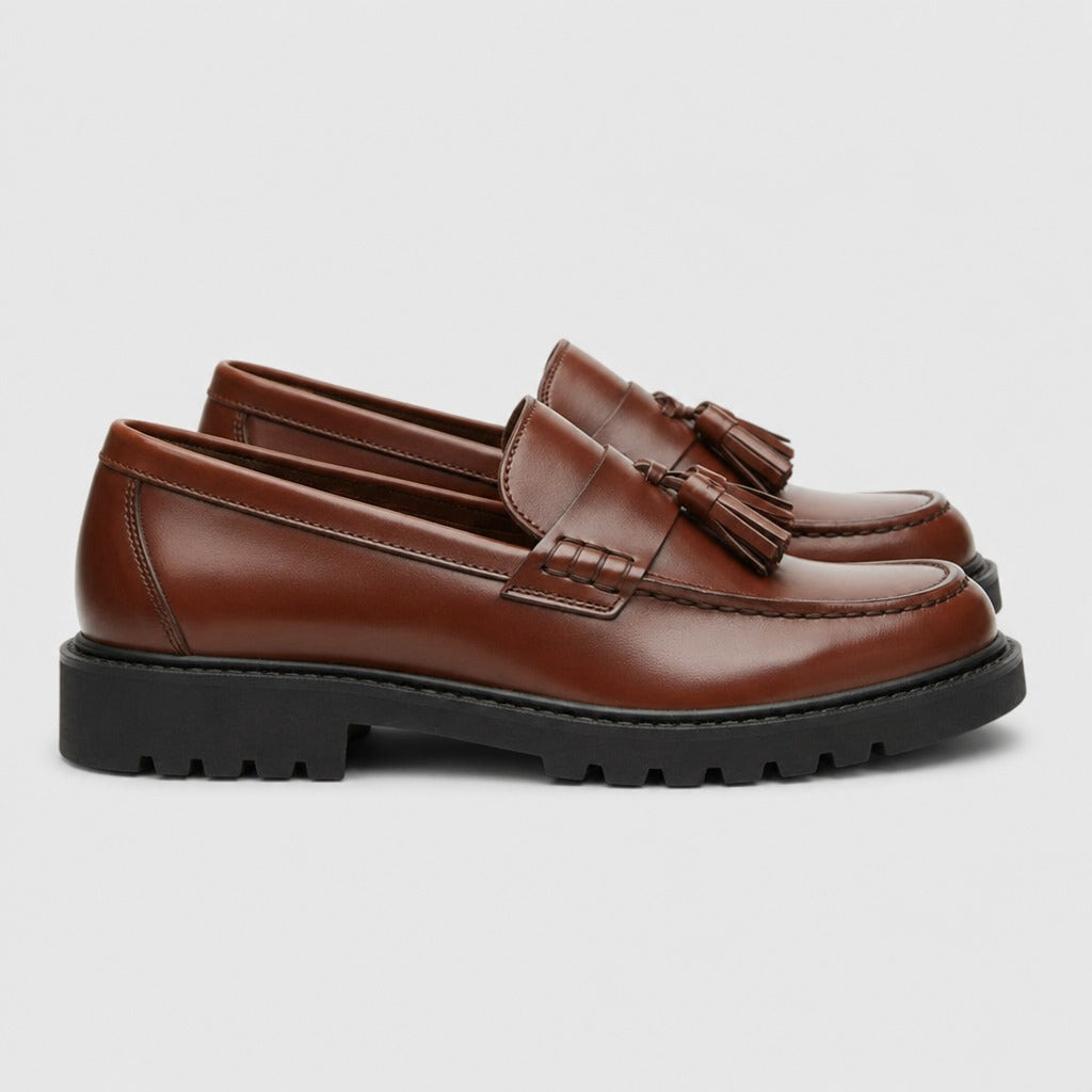Men’s Faux Leather Slip-On Moccasins Brown side view