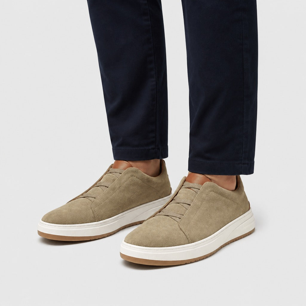 Men’s Faux Leather Slip-On Shoes Khaki worn