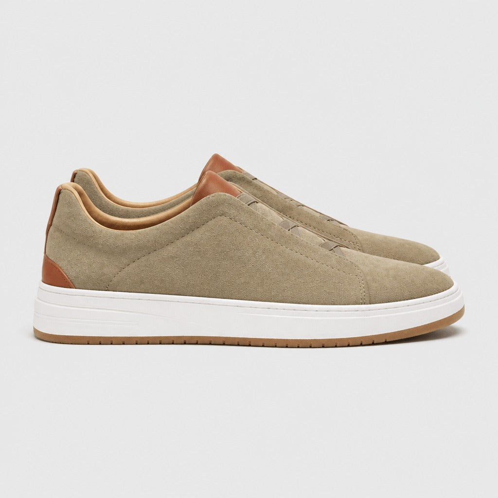 Men’s Faux Leather Slip-On Shoes Khaki side view