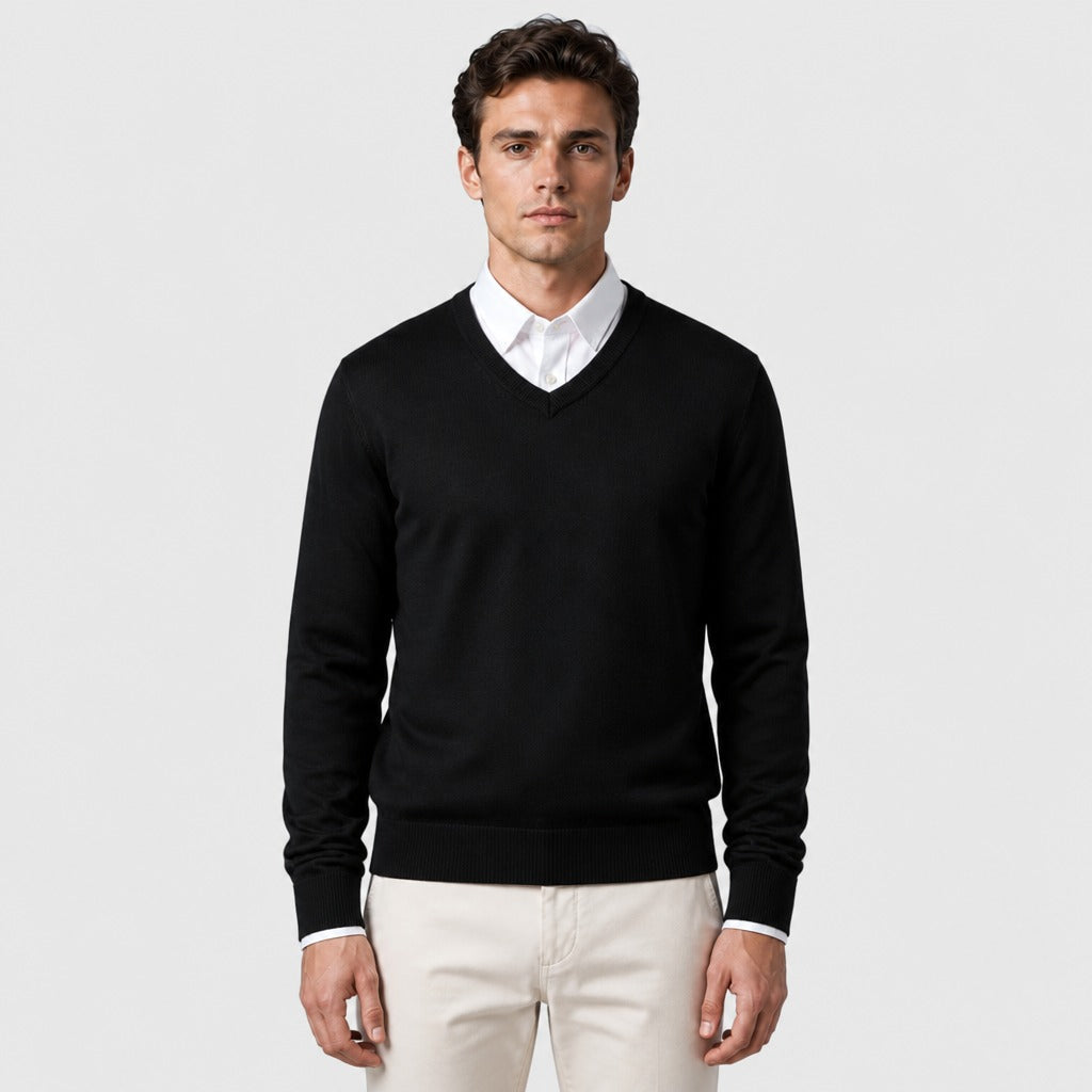 Men’s Fine Wool Blend V-Neck Jumper Black front