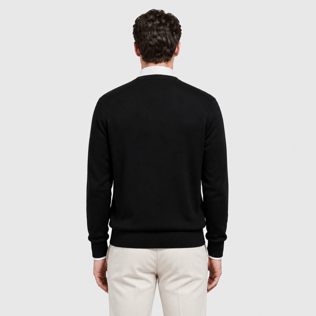 Men’s Fine Wool Blend V-Neck Jumper Black back