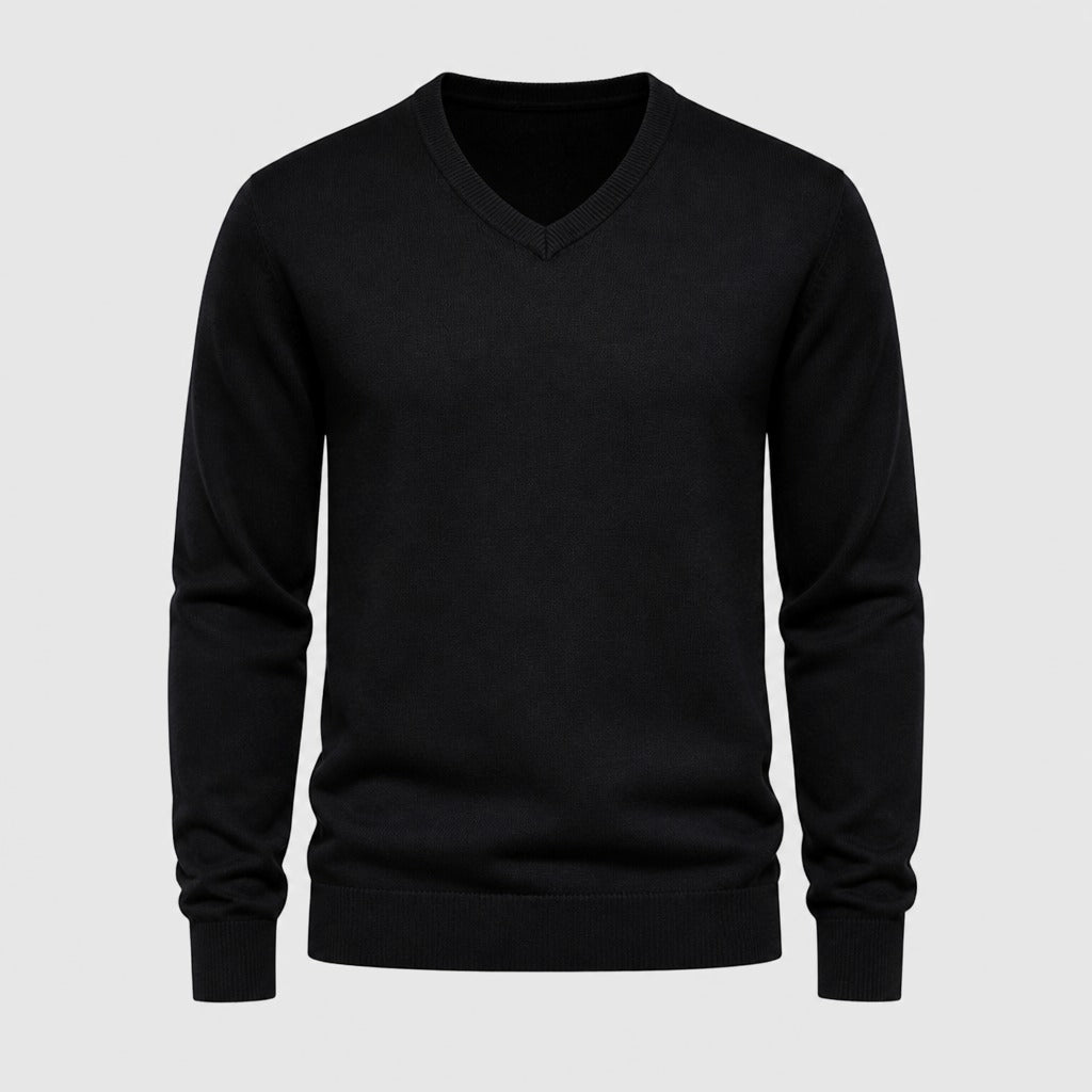 Men’s Fine Wool Blend V-Neck Jumper Black product front