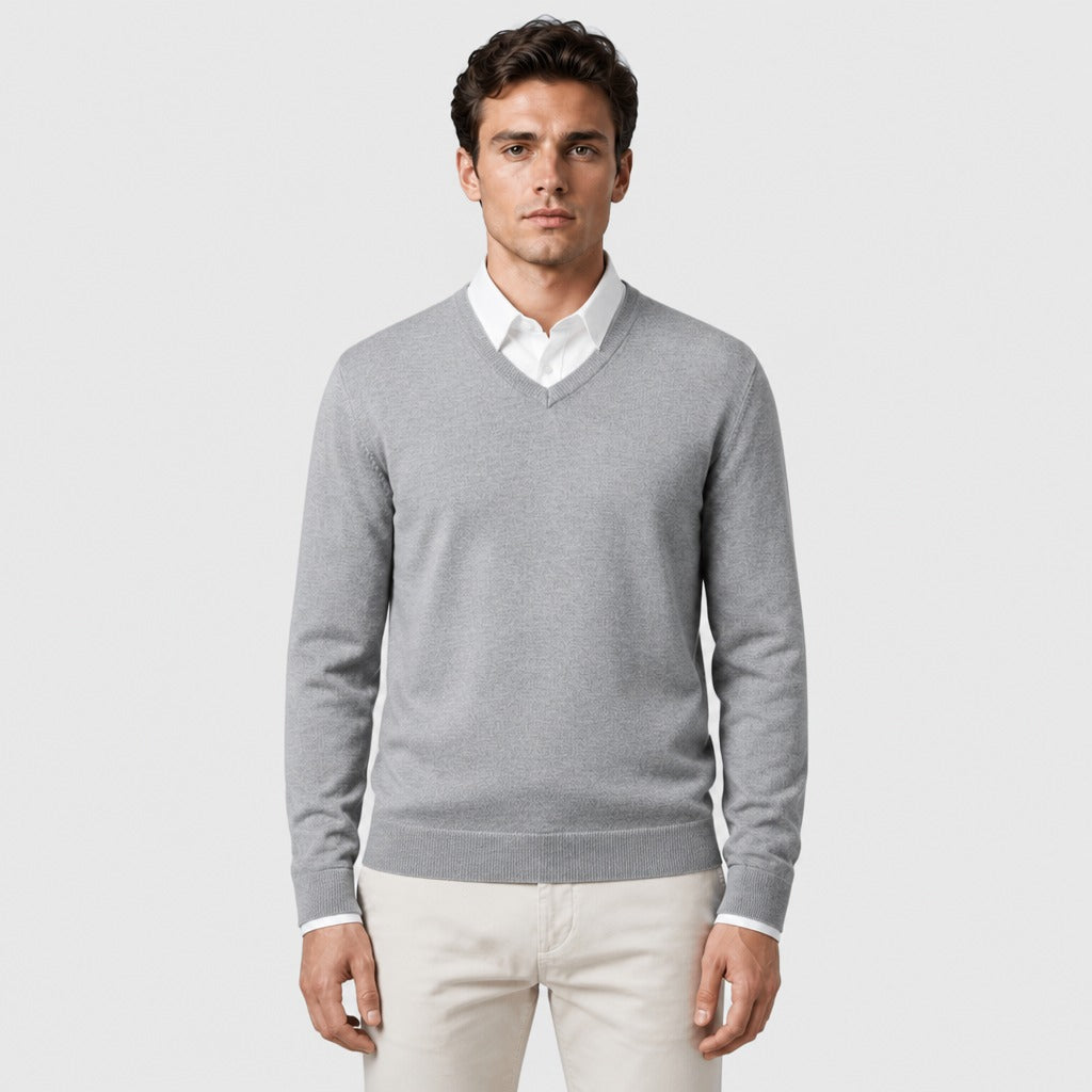 Men’s Fine Wool Blend V-Neck Jumper Grey