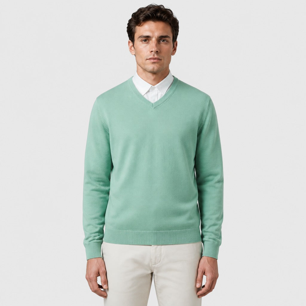 Men’s Fine Wool Blend V-Neck Jumper Green