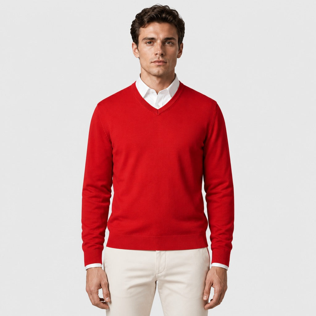 Men’s Fine Wool Blend V-Neck Jumper Red