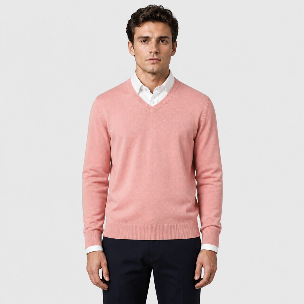 Men’s Fine Wool Blend V-Neck Jumper Pink