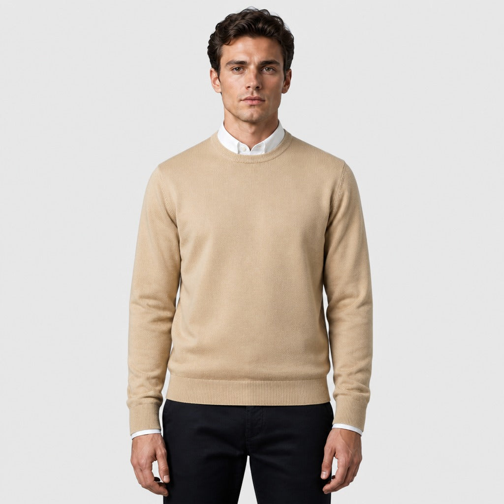 Men’s Fine Wool Crew Neck Jumper Beige front