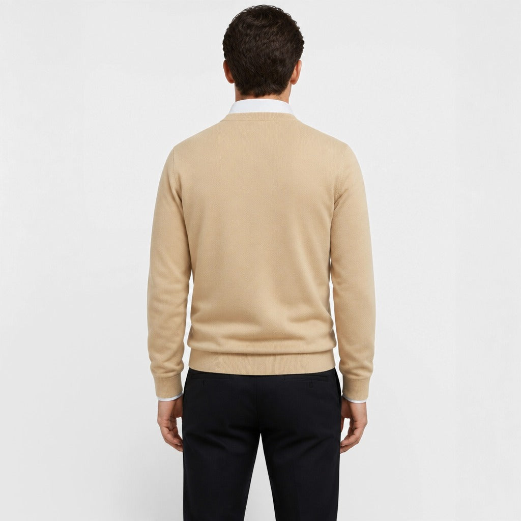 Men’s Fine Wool Crew Neck Jumper Beige back