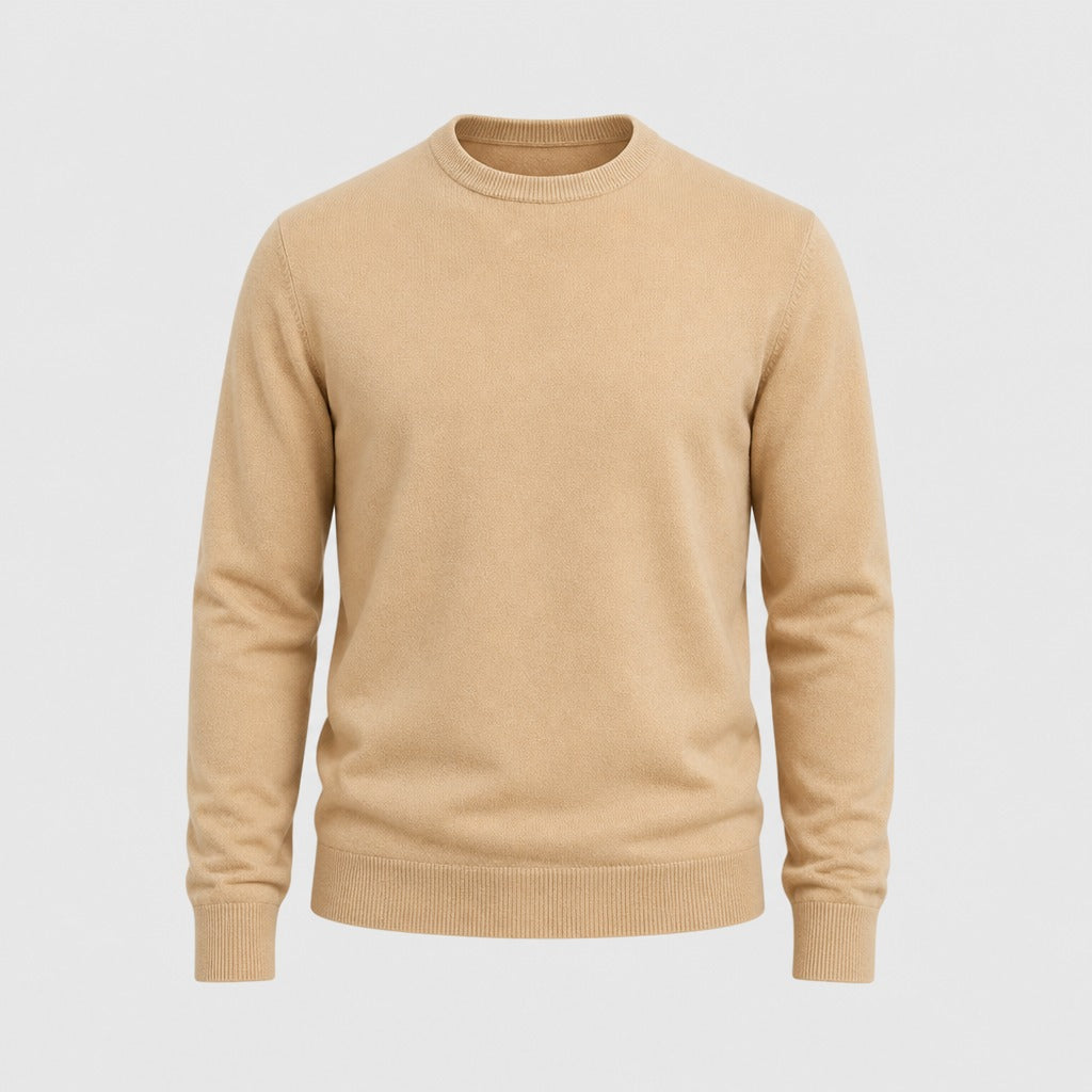 Men’s Fine Wool Crew Neck Jumper Beige product front