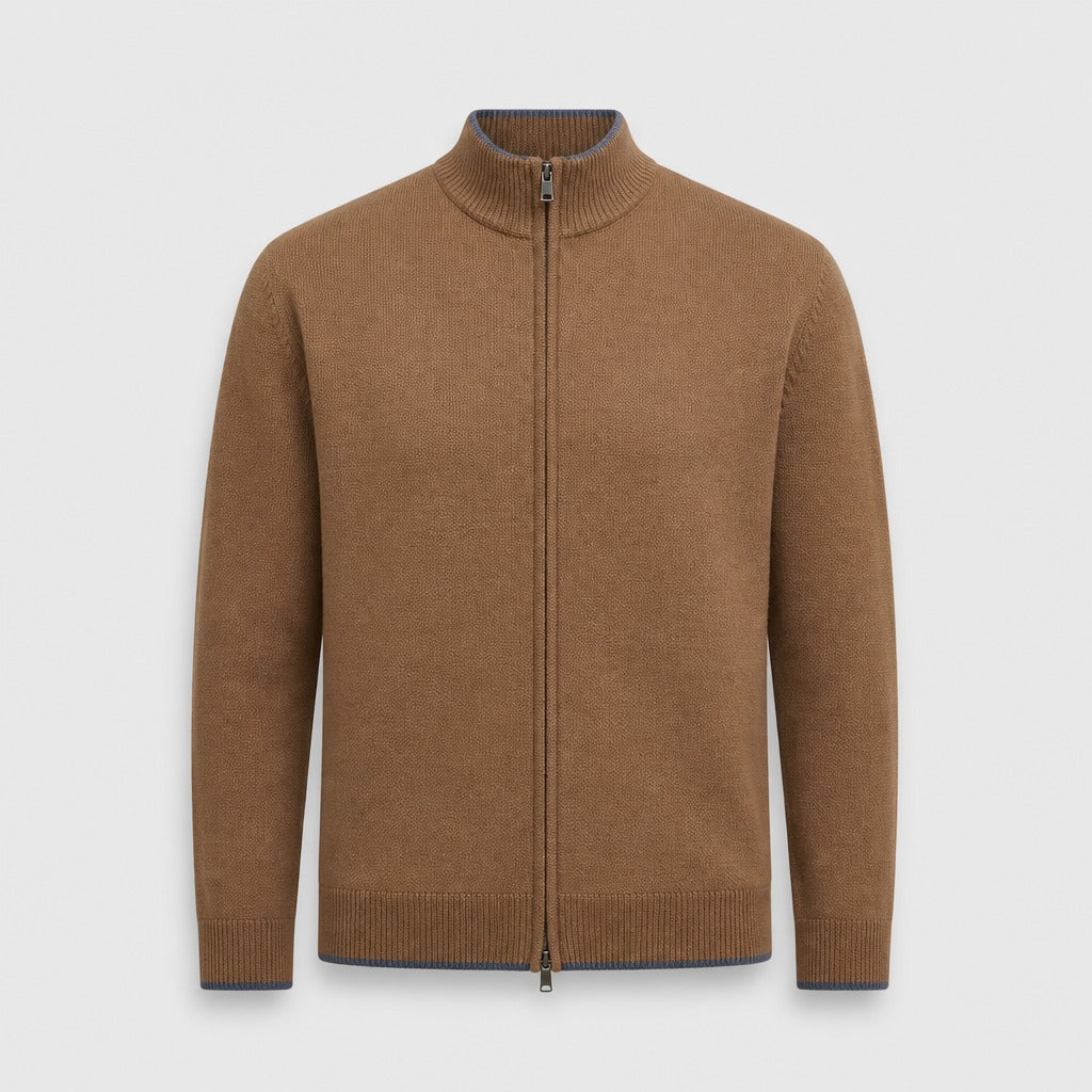 Men’s Fine Wool Stand Collar Zip Jacket Camel product front