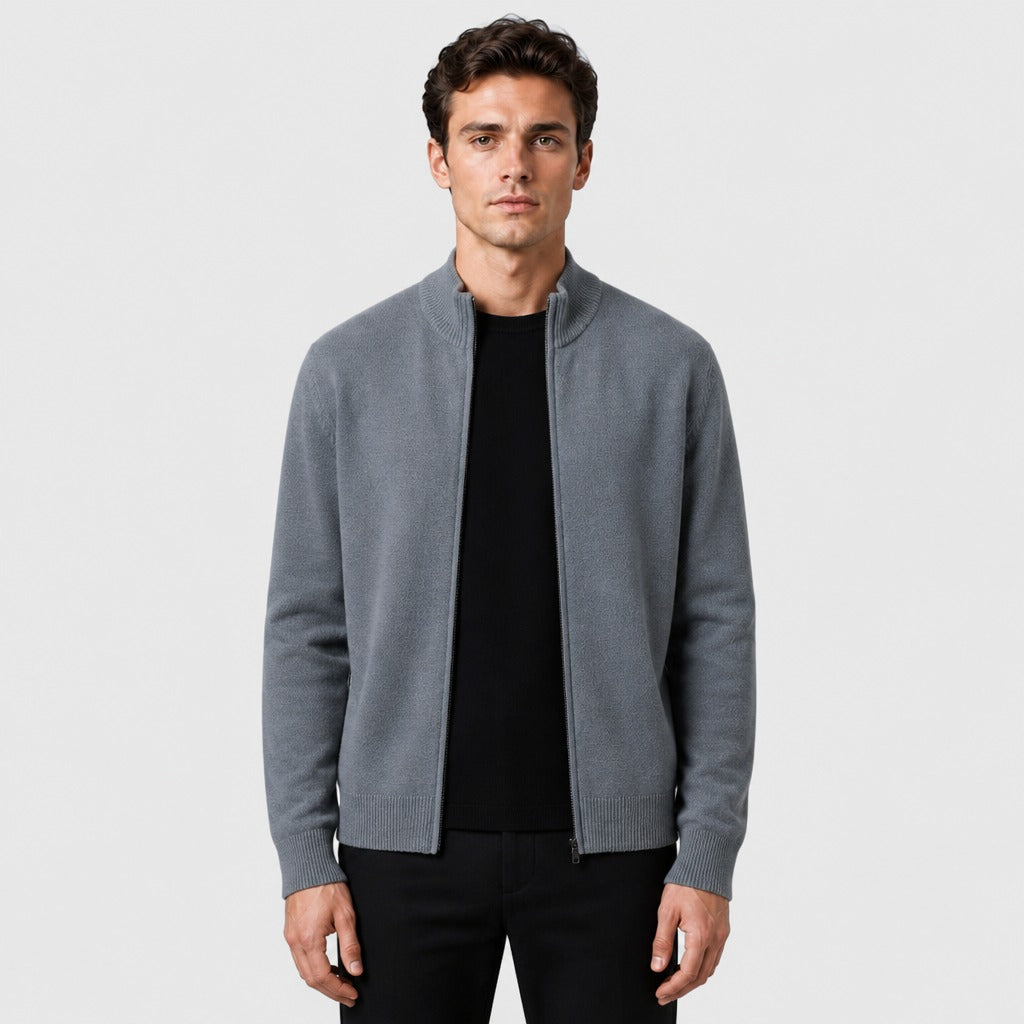 Men’s Fine Wool Stand Collar Zip Jacket Grey