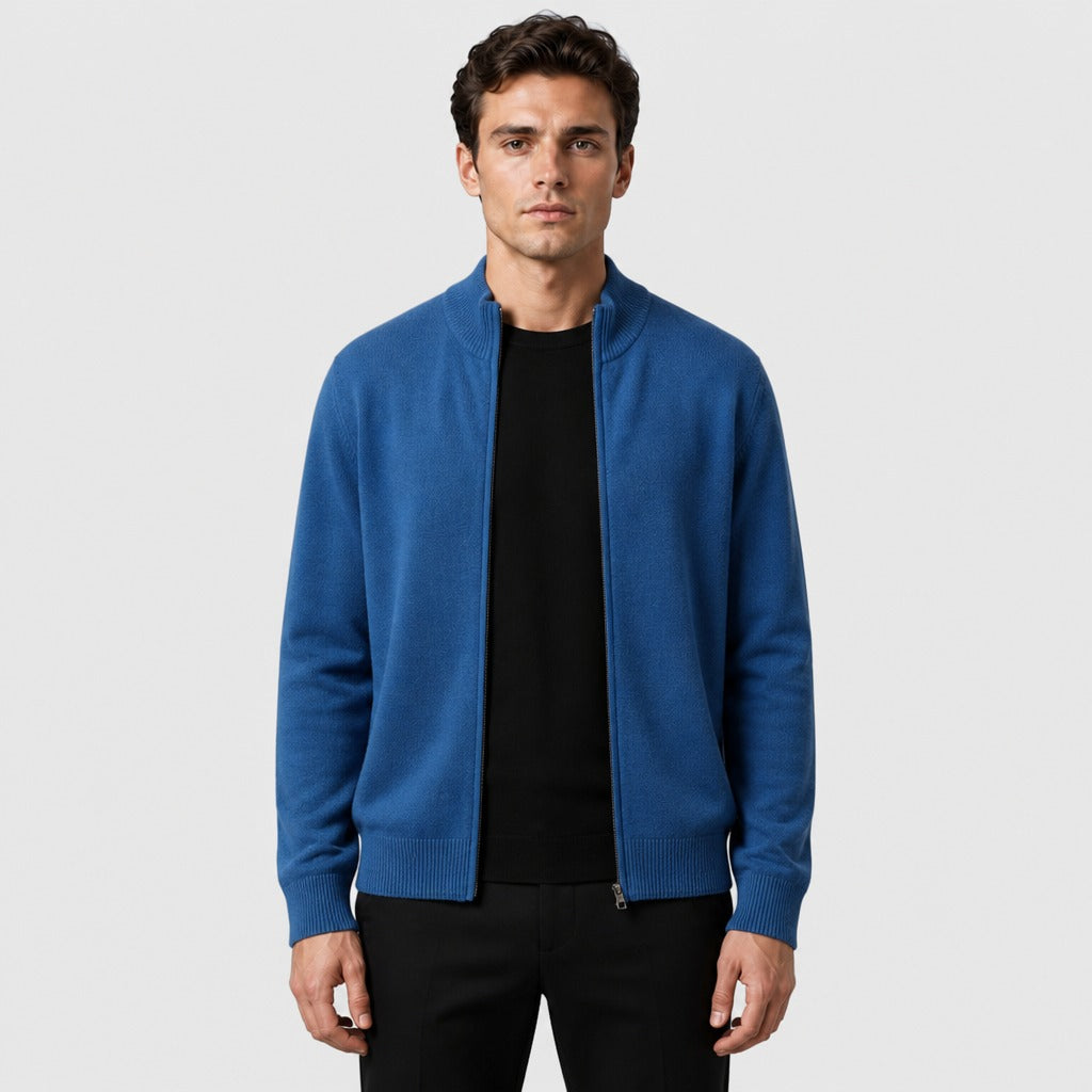 Men’s Fine Wool Stand Collar Zip Jacket Blue