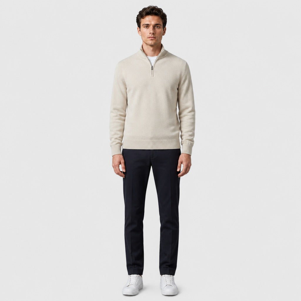 Men’s Fine Wool Zip Roll Neck Jumper Khaki full length