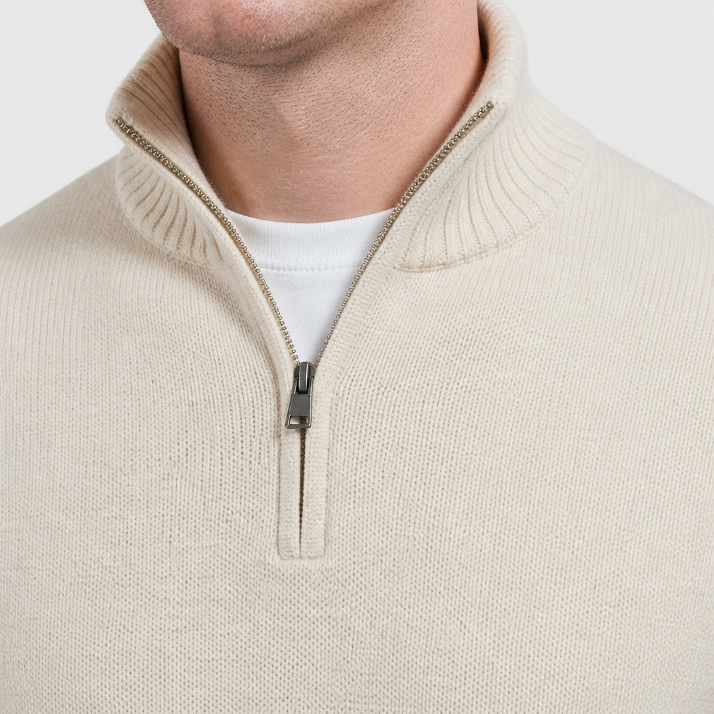 Men’s Fine Wool Zip Roll Neck Jumper detail