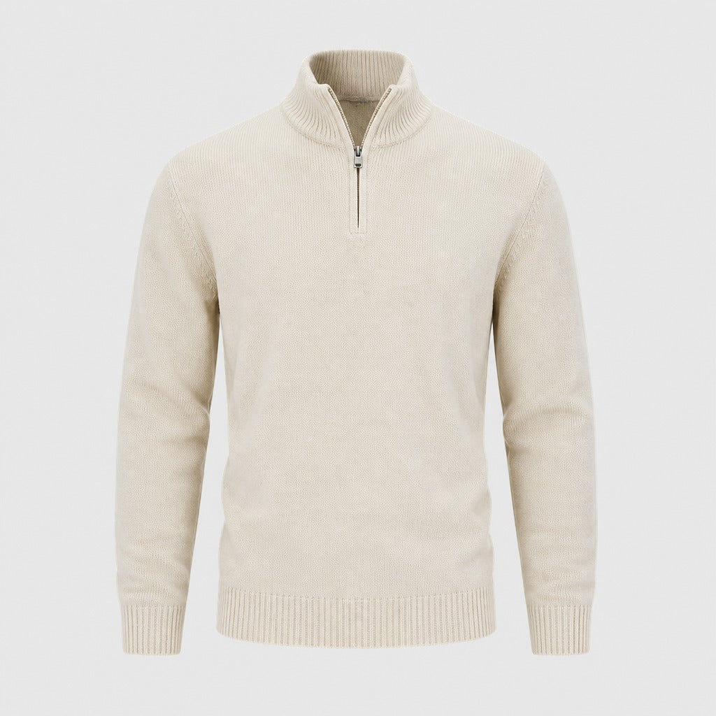 Men’s Fine Wool Zip Roll Neck Jumper Khaki product front