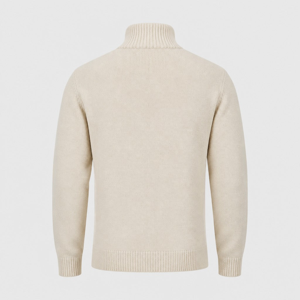 Men’s Fine Wool Zip Roll Neck Jumper Khaki product back