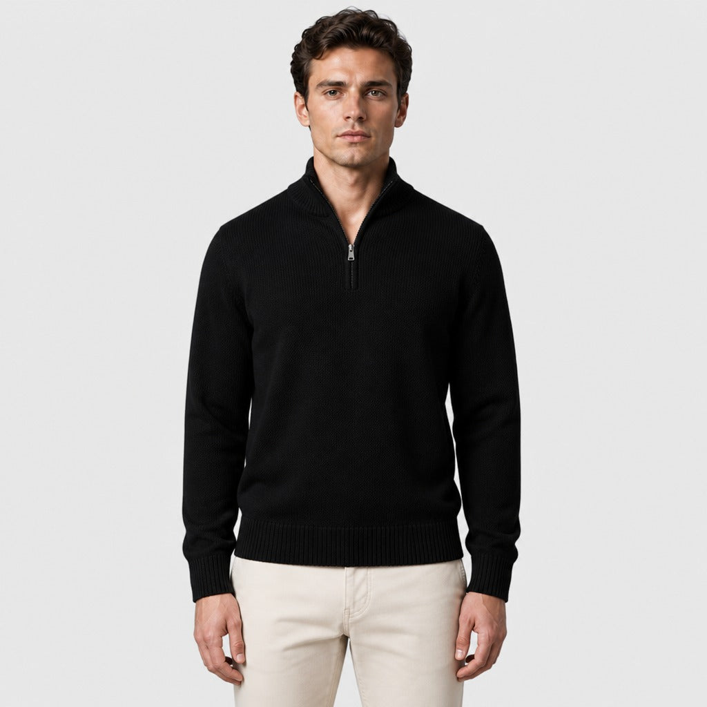 Men’s Fine Wool Zip Roll Neck Jumper Black