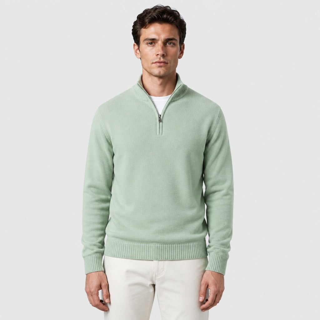 Men’s Fine Wool Zip Roll Neck Jumper Green