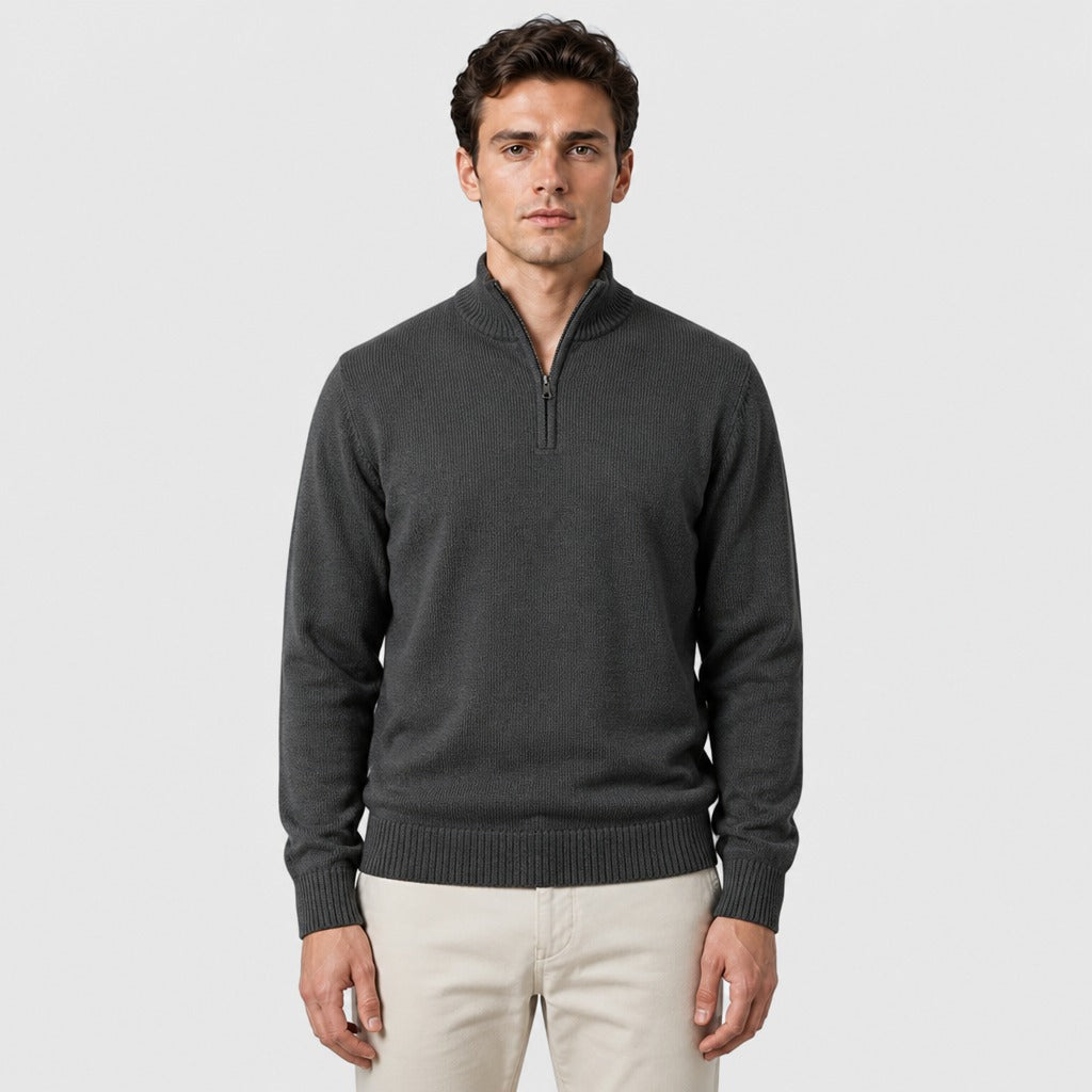 Men’s Fine Wool Zip Roll Neck Jumper Dark Grey