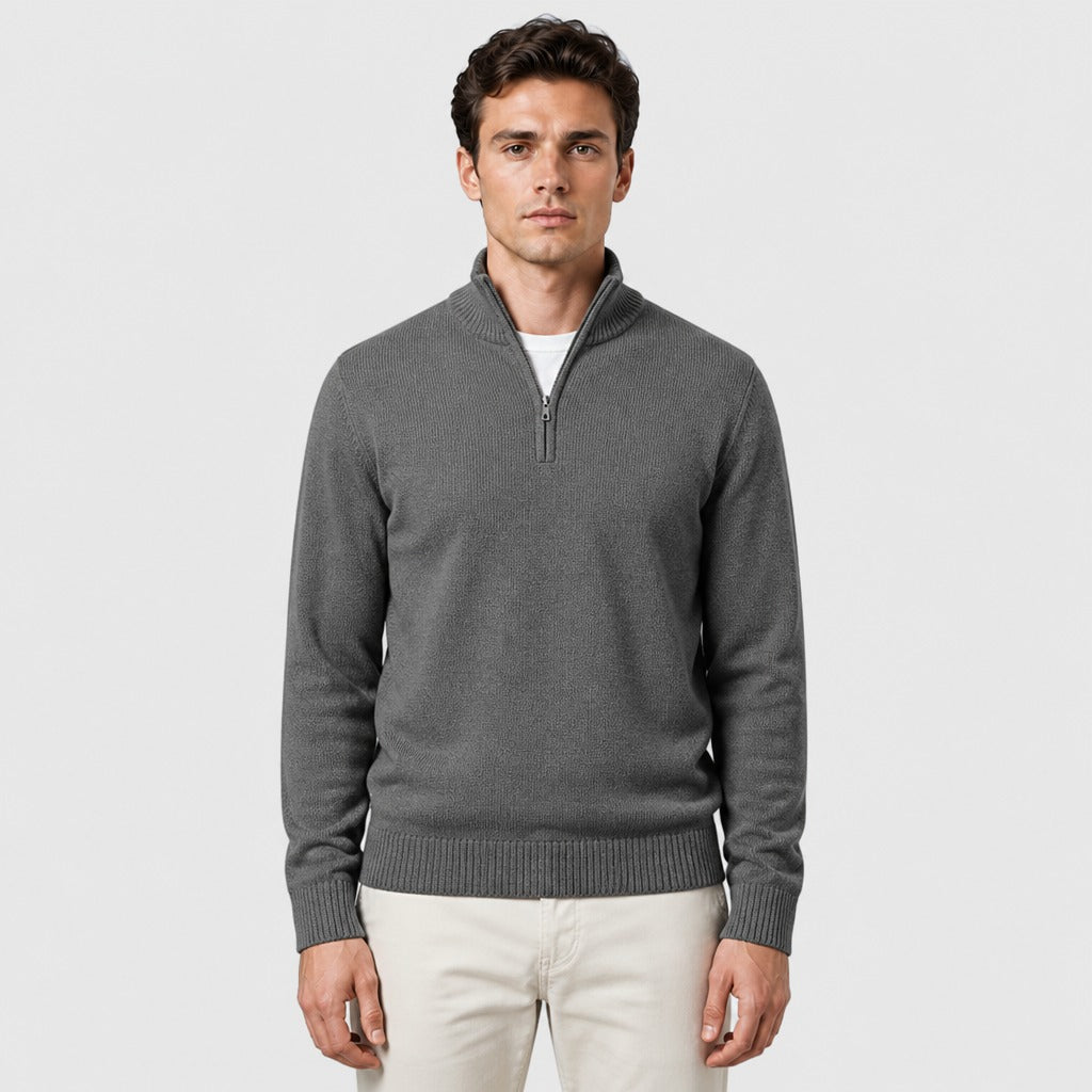 Men’s Fine Wool Zip Roll Neck Jumper Grey