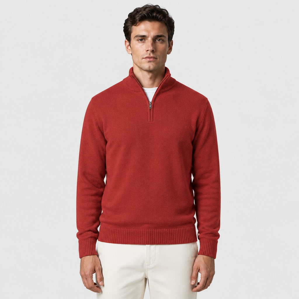 Men’s Fine Wool Zip Roll Neck Jumper Red