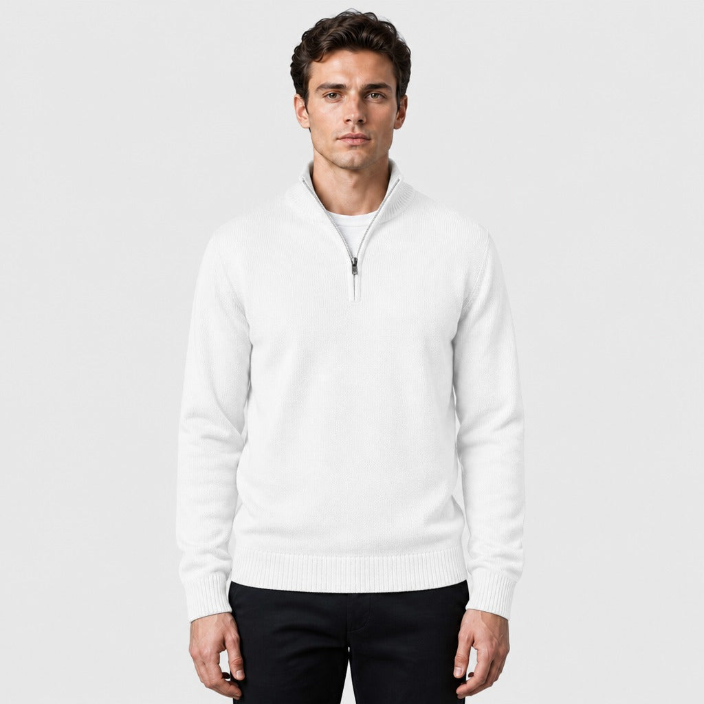 Men’s Fine Wool Zip Roll Neck Jumper White